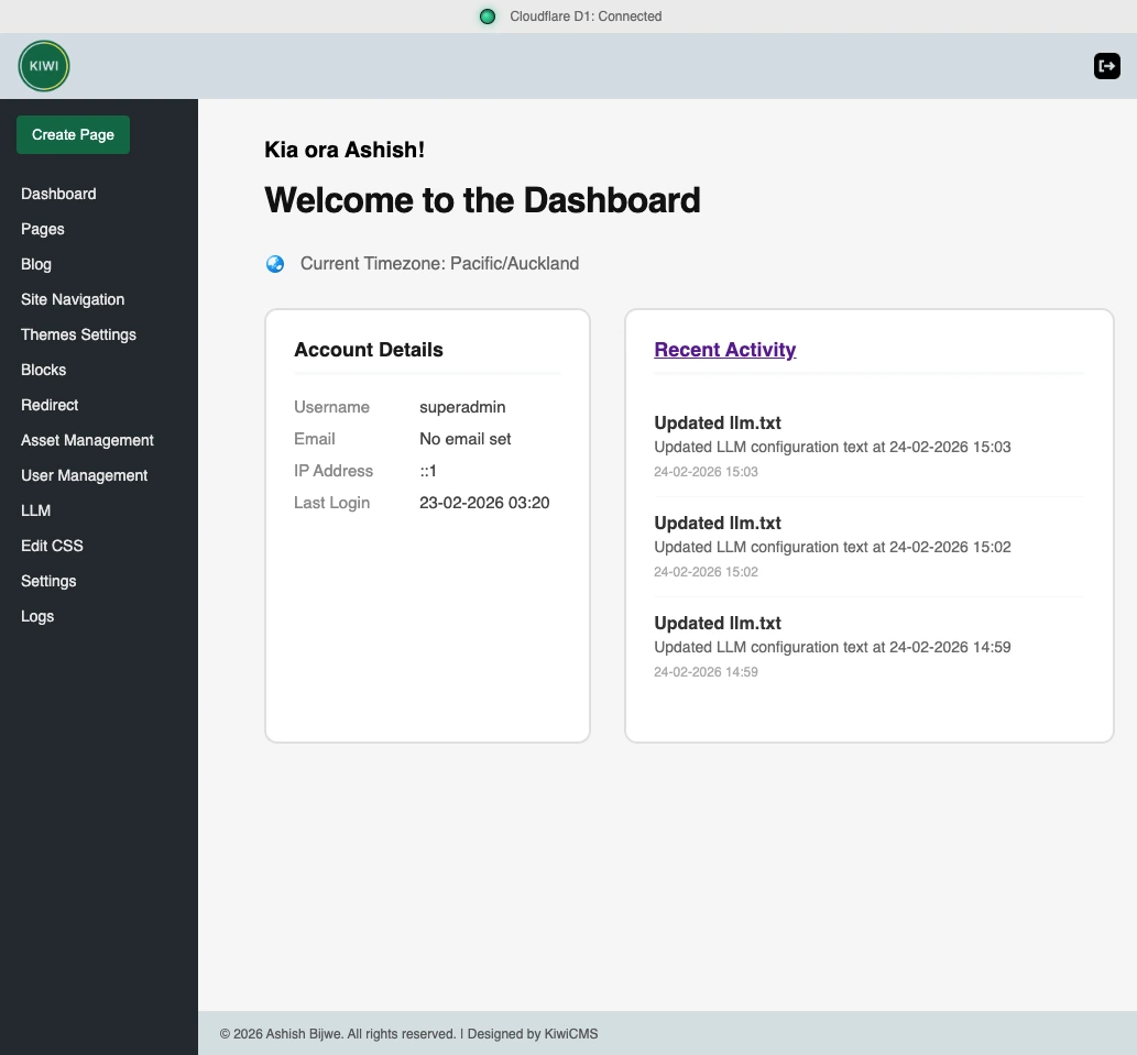 Screenshot of the Project Harakeke (Flax) CMS in development